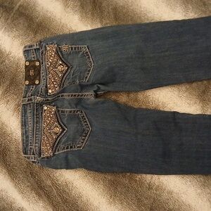 Miss‎ Me Embellished Denim Dark Blue Skinny Jeans 29 Bling Mid Rise